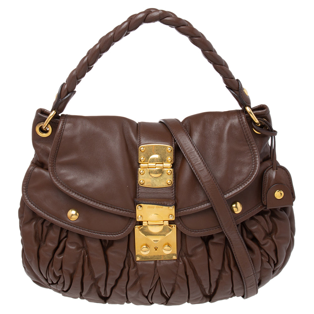 Miu Miu Coffer Bag Brown Aged Leather with Gold Hardware Bag