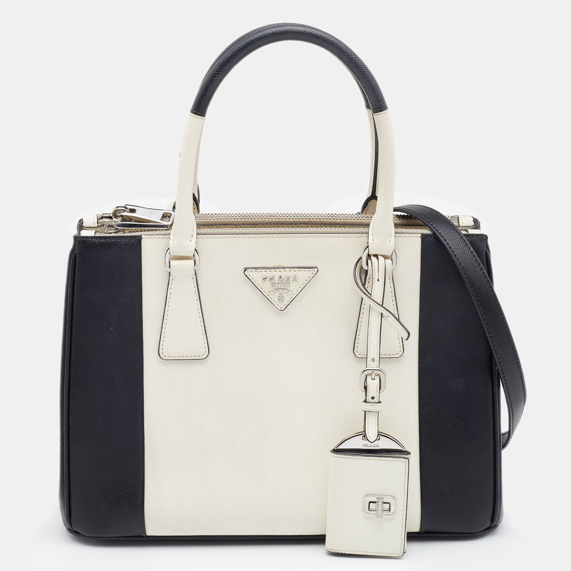 Prada Small Saffiano Lux Double Zip Galleria Tote - White Totes