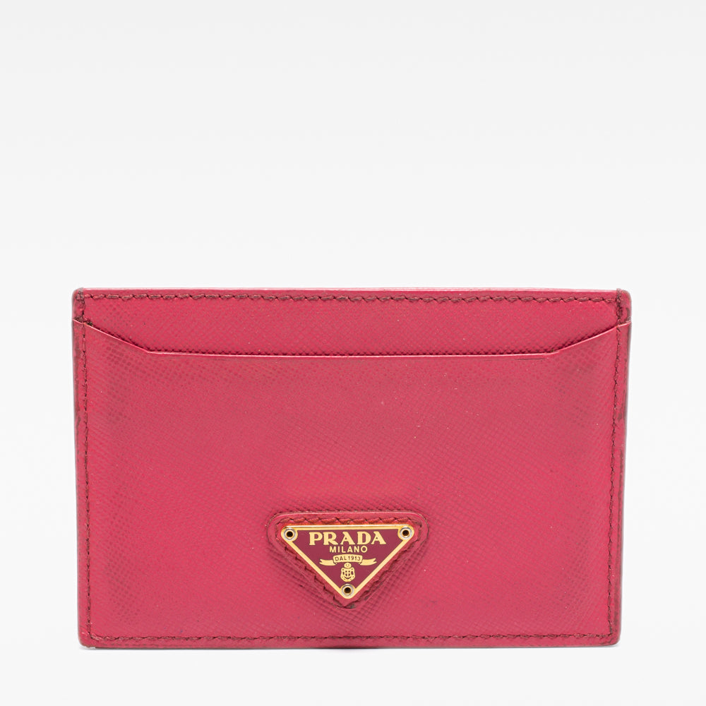 Prada Pink Saffiano Metal Leather Logo Card Holder