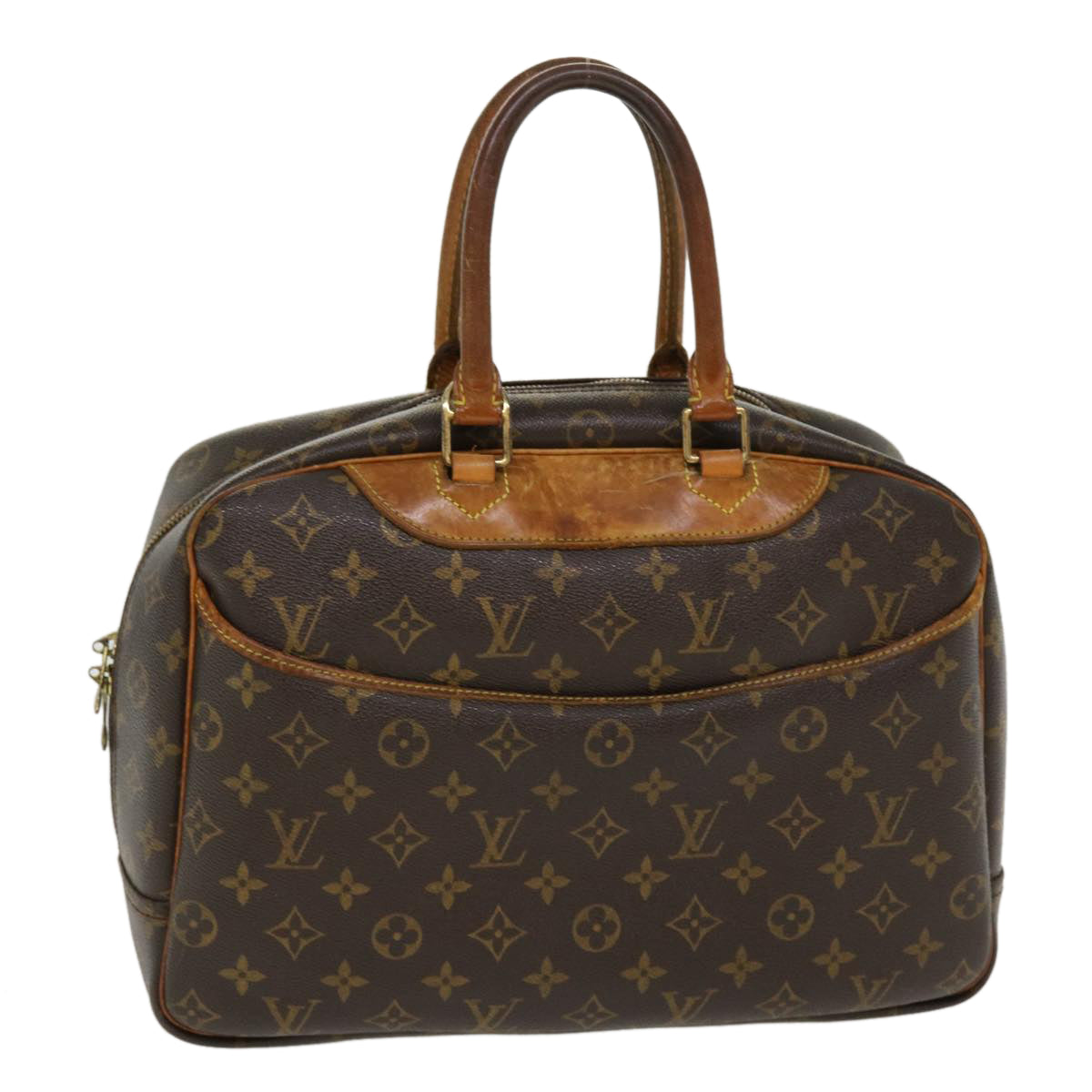 Louis Vuitton Logo Deauville Hand Bag Monogram Leather Brown