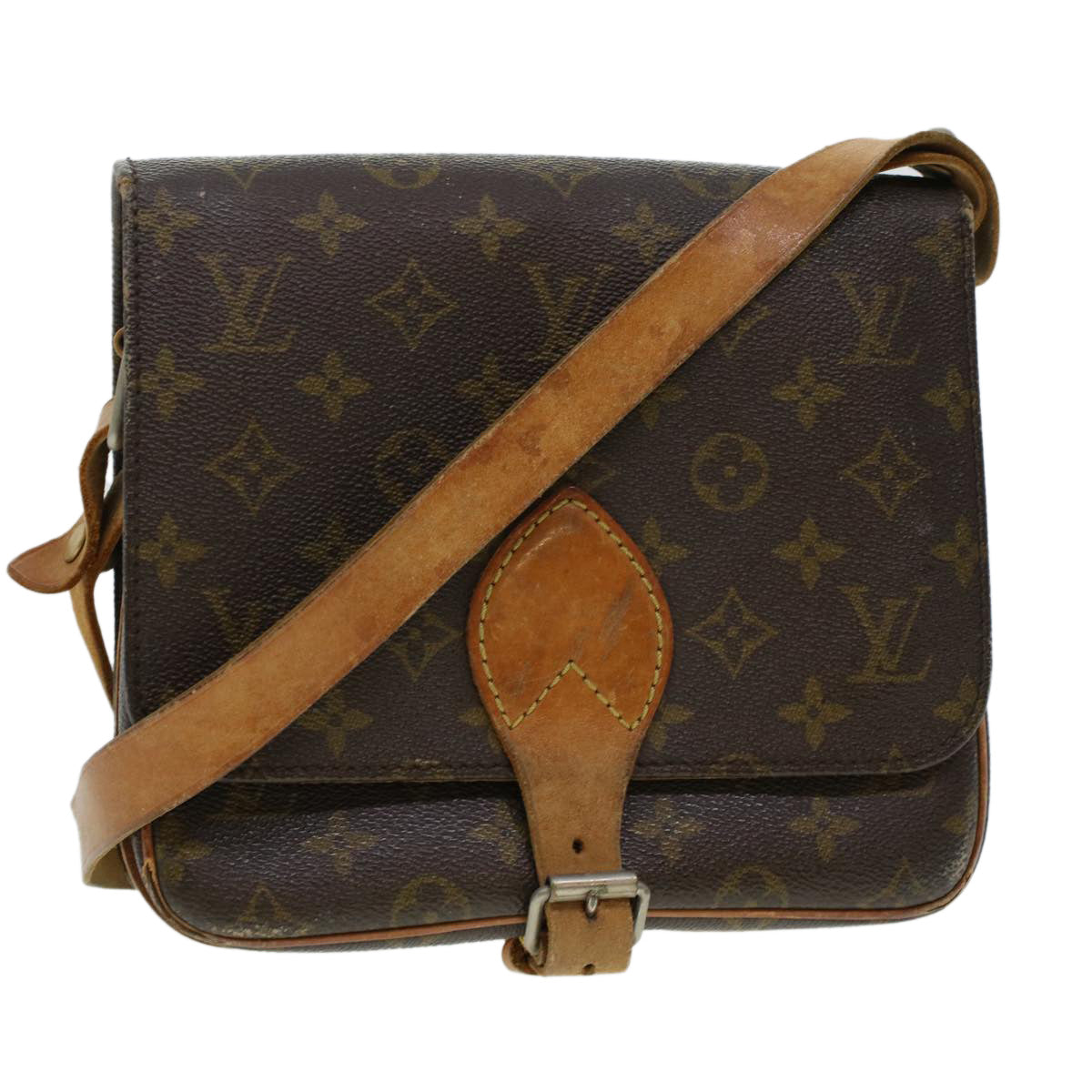 AUTHENTIC LOUIS VUITTON MONOGRAM CARTOUCHIERE MM LEATHER STRAP SHOULDER BAG