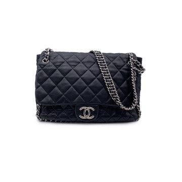 CHANEL Black Quilted Lambskin Chain Around Maxi Shoulder Bag