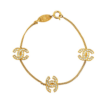 CHANEL Gold Plated Strass CC Station Bracelet Costume Bracelet