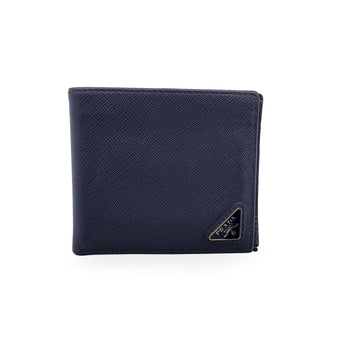 PRADA Blue Saffiano Leather Bifold Wallet Coin Purse