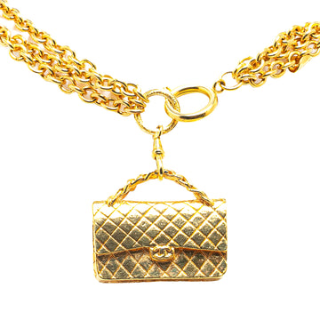 CHANEL Gold Plated CC Flap Charm Pendant Necklace Costume Necklace