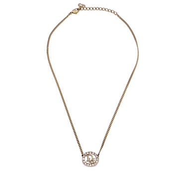 CHRISTIAN DIOR Gold Metal Dior Oval Logo Crystal Pendant Necklace