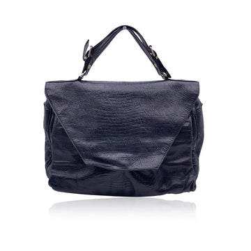 Enrico Coveri Vintage Black Embossed Leather Satchel Bag Handbag