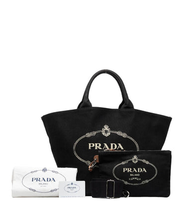 Prada Women's Black Logo Tote Bag in Excellent Condition in Black