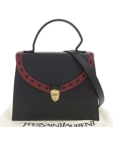 YSL Women's Black Leather Diamond Cut Handbag in Black