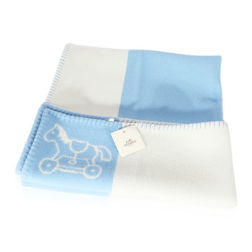 HERMES Bleu Glacier Wool Adada Avalon Baby Blanket