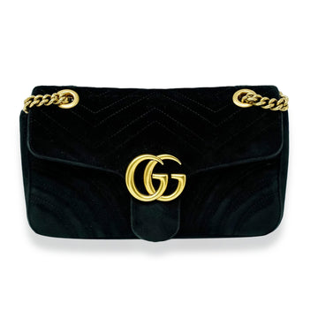 GUCCI Black Matelasse Velvet Small Marmont Shoulder Bag