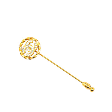 CHANEL Gold Plated CC Rhinestones Brooch Pin Costume Brooch