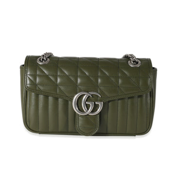 GUCCI Forest Green Calfskin Aria GG Small Marmont Bag