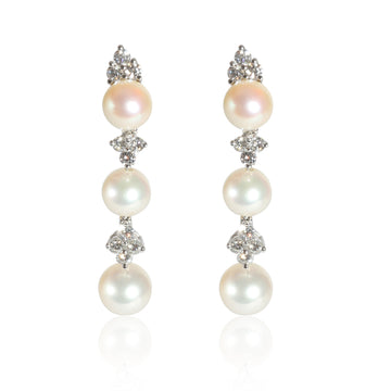 TIFFANY & CO. Aria Pearl Earrings with Jackets in Platinum 0.62 CTW