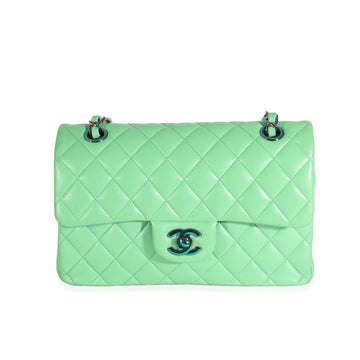 CHANEL Green Quilted Lambskin Rainbow Small Classic Double Flap Bag