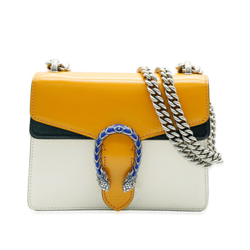 GUCCI Yellow Beige Navy Tricolour Leather Mini Dionysus