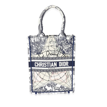 CHRISTIAN DIOR Blue White Embroidered Canvas Vertical Book Tote