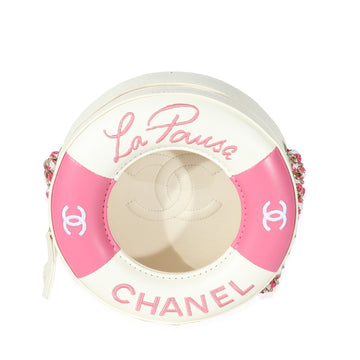 CHANEL Pink White Lambskin PVC Round Coco Lifesaver