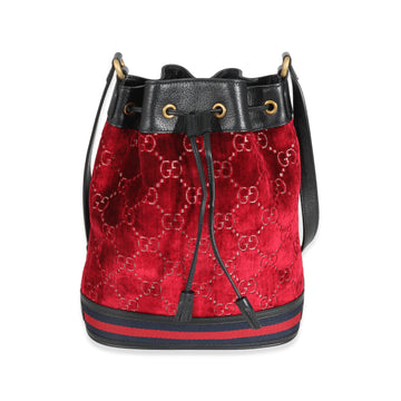 GUCCI Red Velvet GG Monogram Bucket Bag