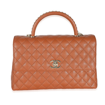 CHANEL Brown Quilted Caviar Large Coco Chain Handle Flap