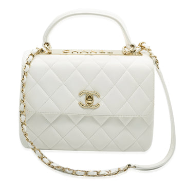 CHANEL White Quilted Lambskin Small CC Trendy Flap Bag