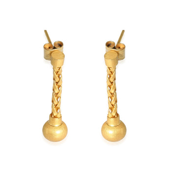 18K Yellow Gold Matte Woven Chain & Drop Earrings