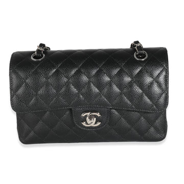 CHANEL Black Quilted Caviar Small Classic Double Flap Bag