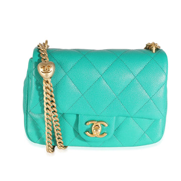 CHANEL Green Quilted Caviar Sweetheart Mini Flap Bag
