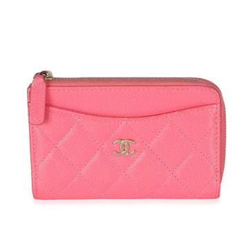 CHANEL Pink Quilted Caviar Zip Card Case