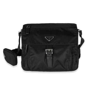 PRADA Black Re-Nylon Front Pocket Shoulder Bag