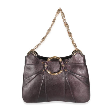 GUCCI Purple Metallic Leather Bamboo Chain Shoulder Bag