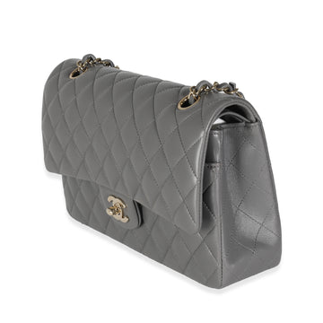 CHANEL 22A Grey Quilted Lambskin Medium Classic Double Flap Bag