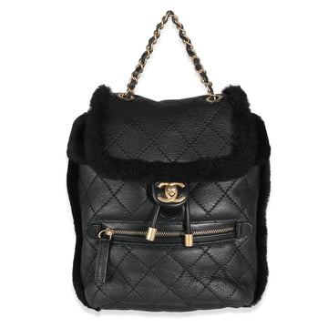 CHANEL Black Quilted Shearling Paris Hamburg Small Backpack