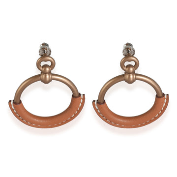HERMES Loop Earrings with Brown Calfskin Leather