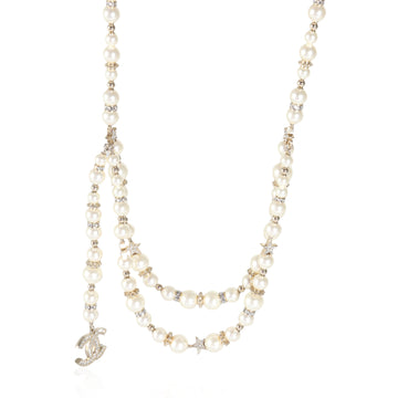 CHANEL 2023 Faux Pearl and Strass Necklace with Stars and CC