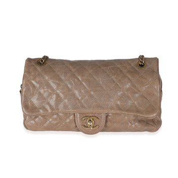 CHANEL Brown Quilted Glazed Caviar Large Shiva Flap Bag