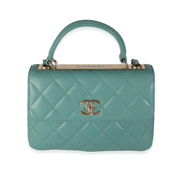 CHANEL Green Quilted Lambskin Small Trendy CC Dual Handle Flap Bag