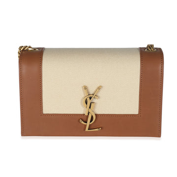 SAINT LAURENT Brown Leather Linen Small Kate Wallet On Chain