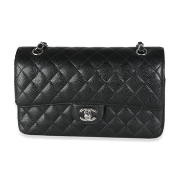 CHANEL Black Quilted Caviar Medium Double Classic Flap Bag