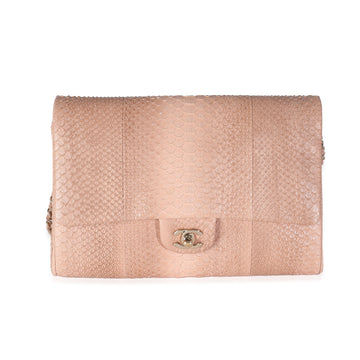 CHANEL Pink Python Classic Flap Clutch With Chain