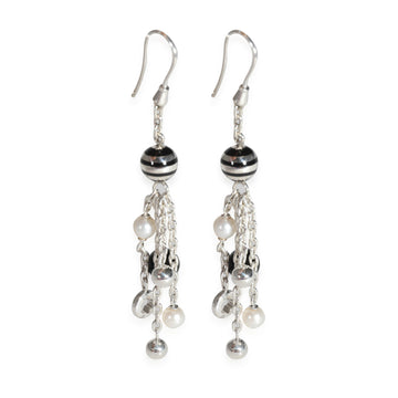 MONTBLANC Onyx & Pearl Drop Earrings in Sterling Silver