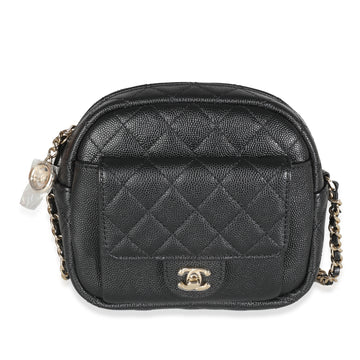 CHANEL Black Quilted Caviar Day Camera Case