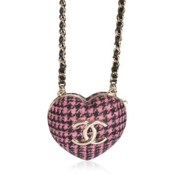 CHANEL Gold Plated 2022 Tweed Heart Locket Necklace