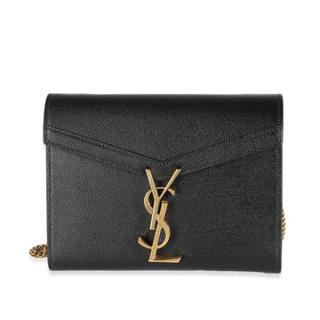 SAINT LAURENT Black Grain De Poudre Monogram Cassandra Wallet On Chain