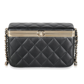 CHANEL 23S Black Quilted Lambskin Vanity Case With Chain