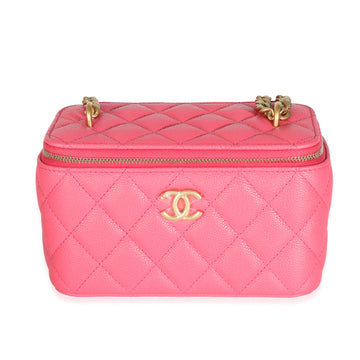 CHANEL 23P Pink Quilted Caviar Sweetheart Vanity Case With Chain