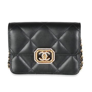CHANEL Black Quilted Calfskin Strass Mini Flap Bag