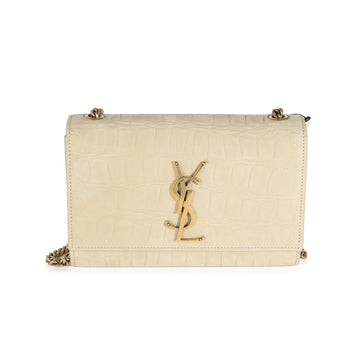 SAINT LAURENT Nougat Beige Croc Embossed Suede Small Kate Chain Bag