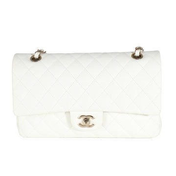 CHANEL White Quilted Caviar Medium Classic Double Flap Bag
