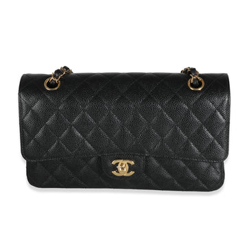 CHANEL Black Quilted Caviar Medium Classic Double Flap Bag